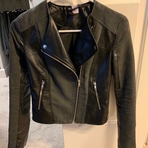 Black faux leather & suede moto jacket